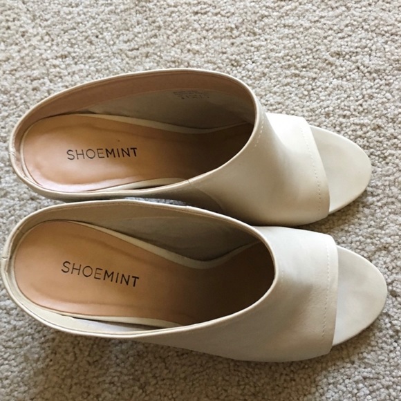 🆕 SHOEMINT Taupe Slip On Block Heel Mules - Picture 4 of 12